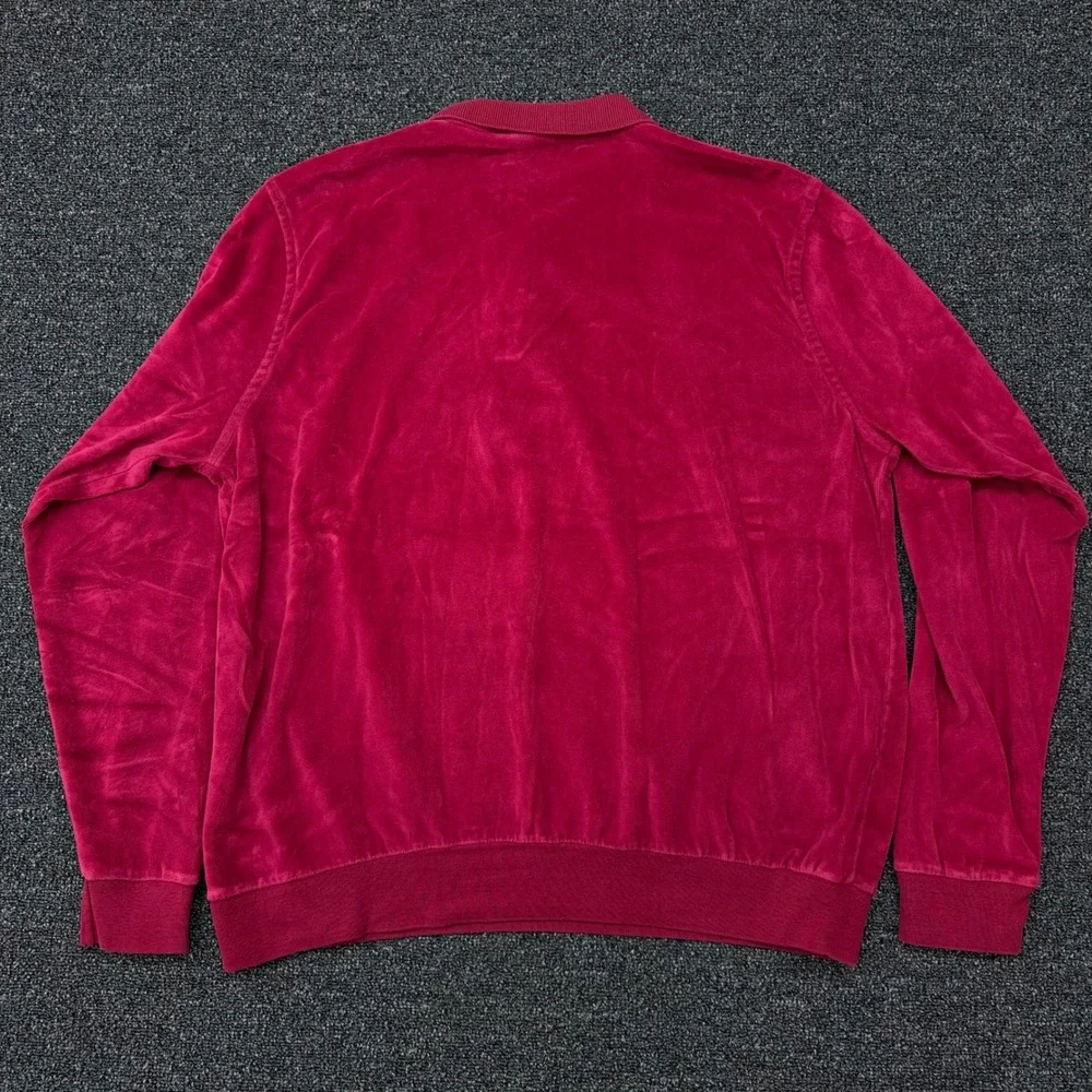 Vintage LL Bean‎ Velour Polo Shirt Mens XL  Long Sleeve Burgundy Red Made in USA